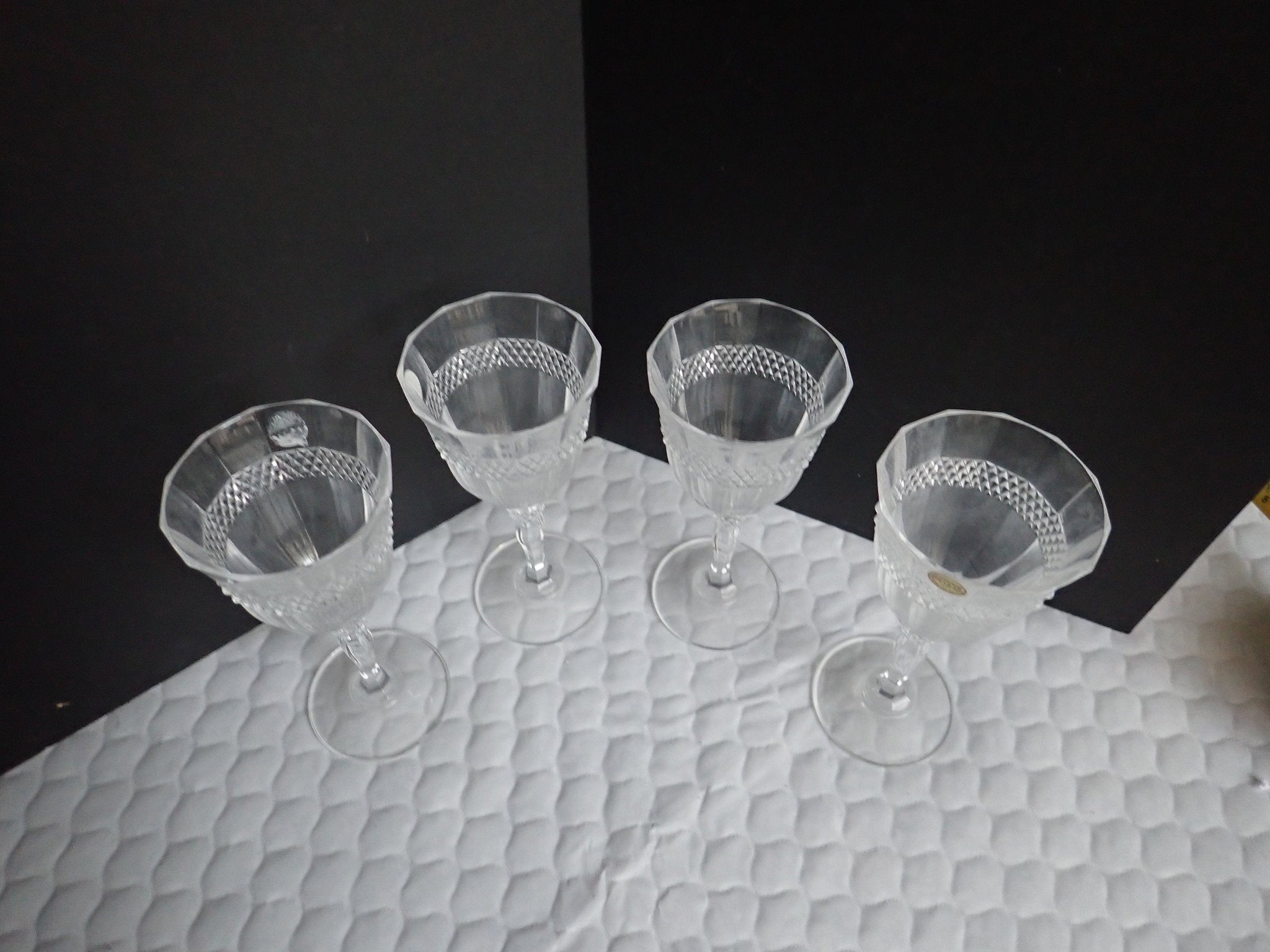 Six French Clear Cut Lead Crystal Wine Glasses From Cristal D
